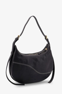 Atp atelier women’s liveri black leather hobo bag with white stitching and gold-tone hardware