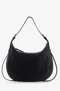 Black pebbled leather hobo bag with a slender adjustable shoulder strap from ATP Atelier women’s liveri collection