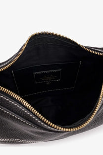 Atp atelier women’s liveri black leather crossbody bag with textured leather gold-tone zipper and white stitching