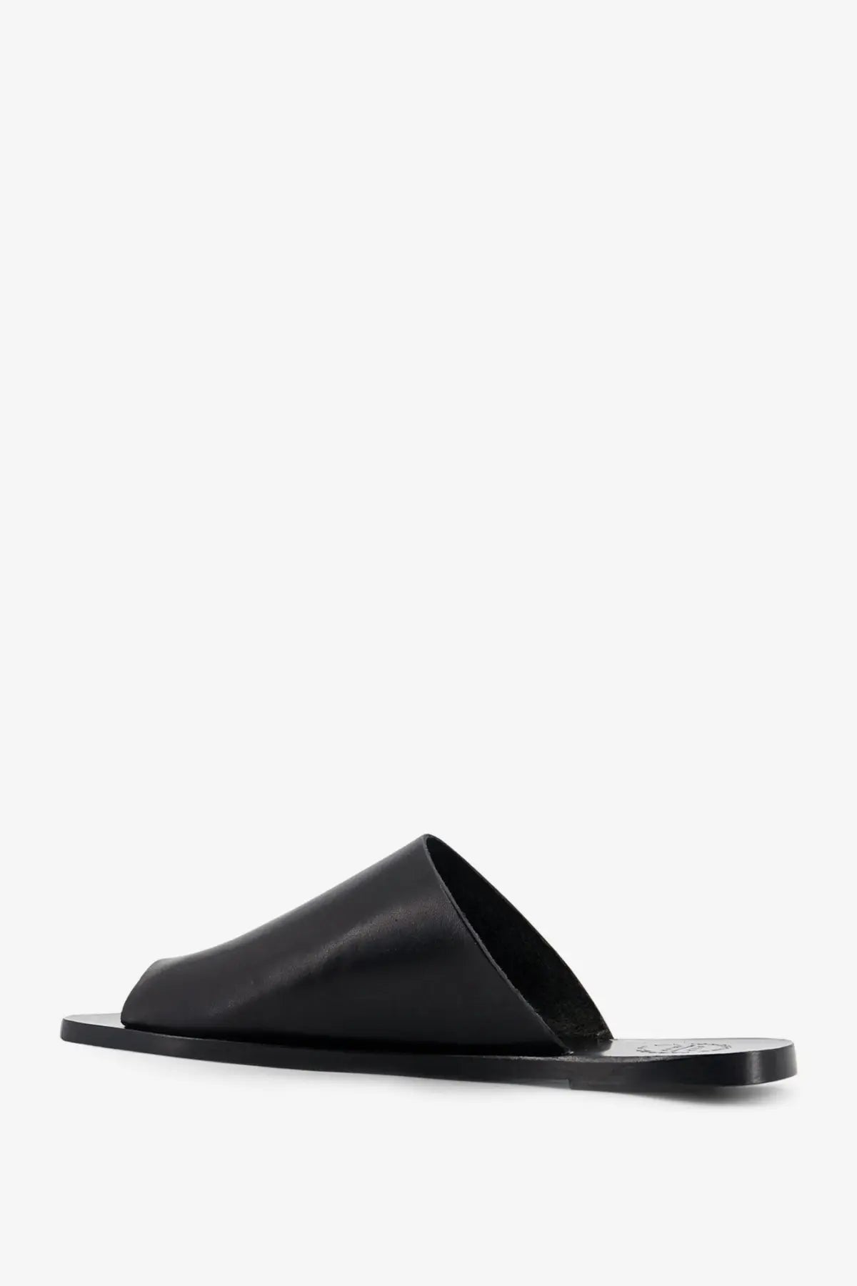 Black leather slide sandal with minimalist design and smooth finish from ATP Atelier womens rosa collection