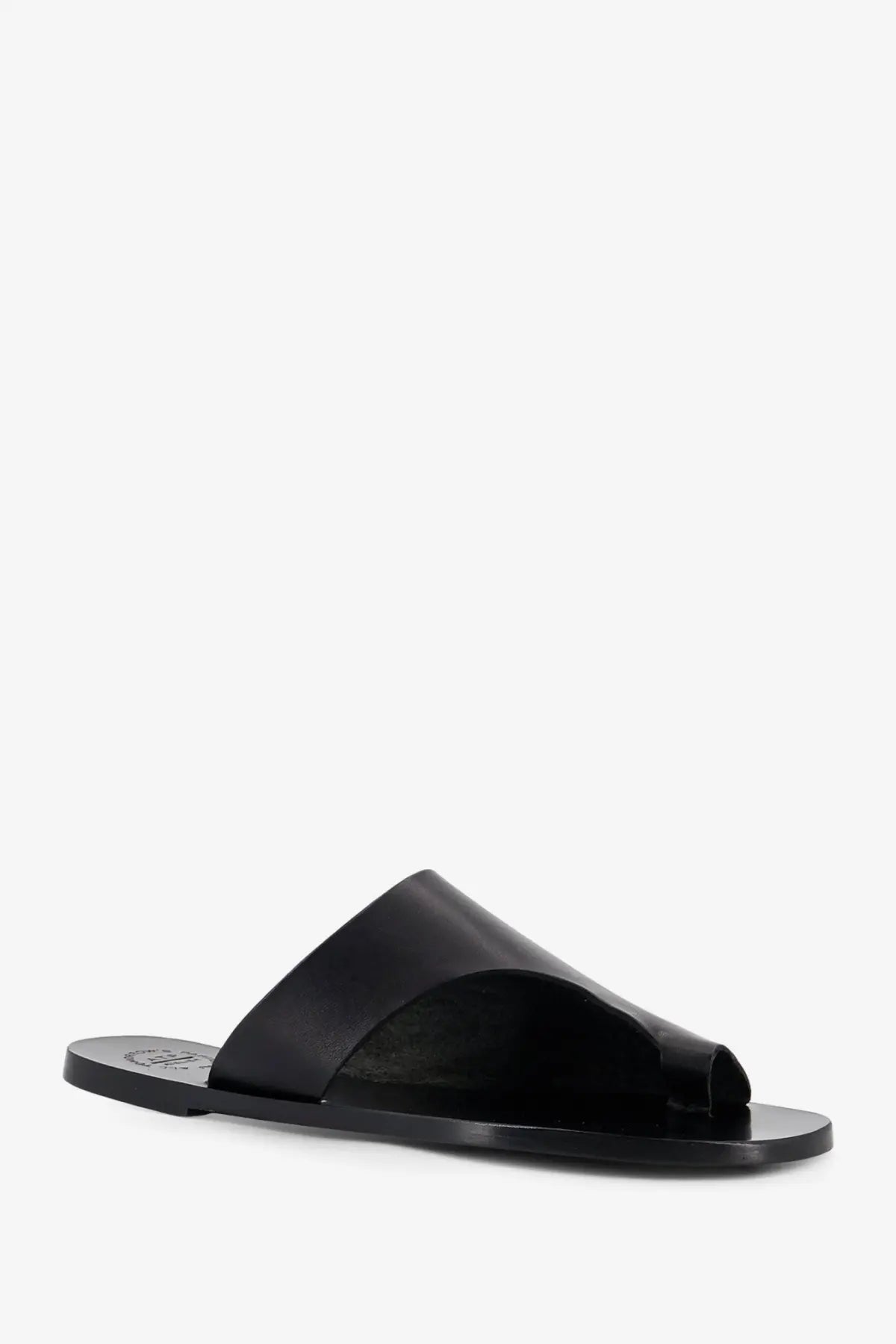 ATP Atelier women’s Rosa black leather slip-on sandal with minimalist design and single strap across the foot