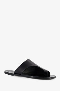 ATP Atelier women’s Rosa black leather slip-on sandal with minimalist design and single strap across the foot