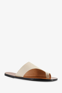ATP Atelier women’s Rosa leather slide sandal in cream with minimalist design and tan inner lining