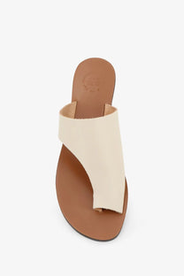 Atp atelier women’s rosa cream leather thong sandal with tan sole and minimalist linen design
