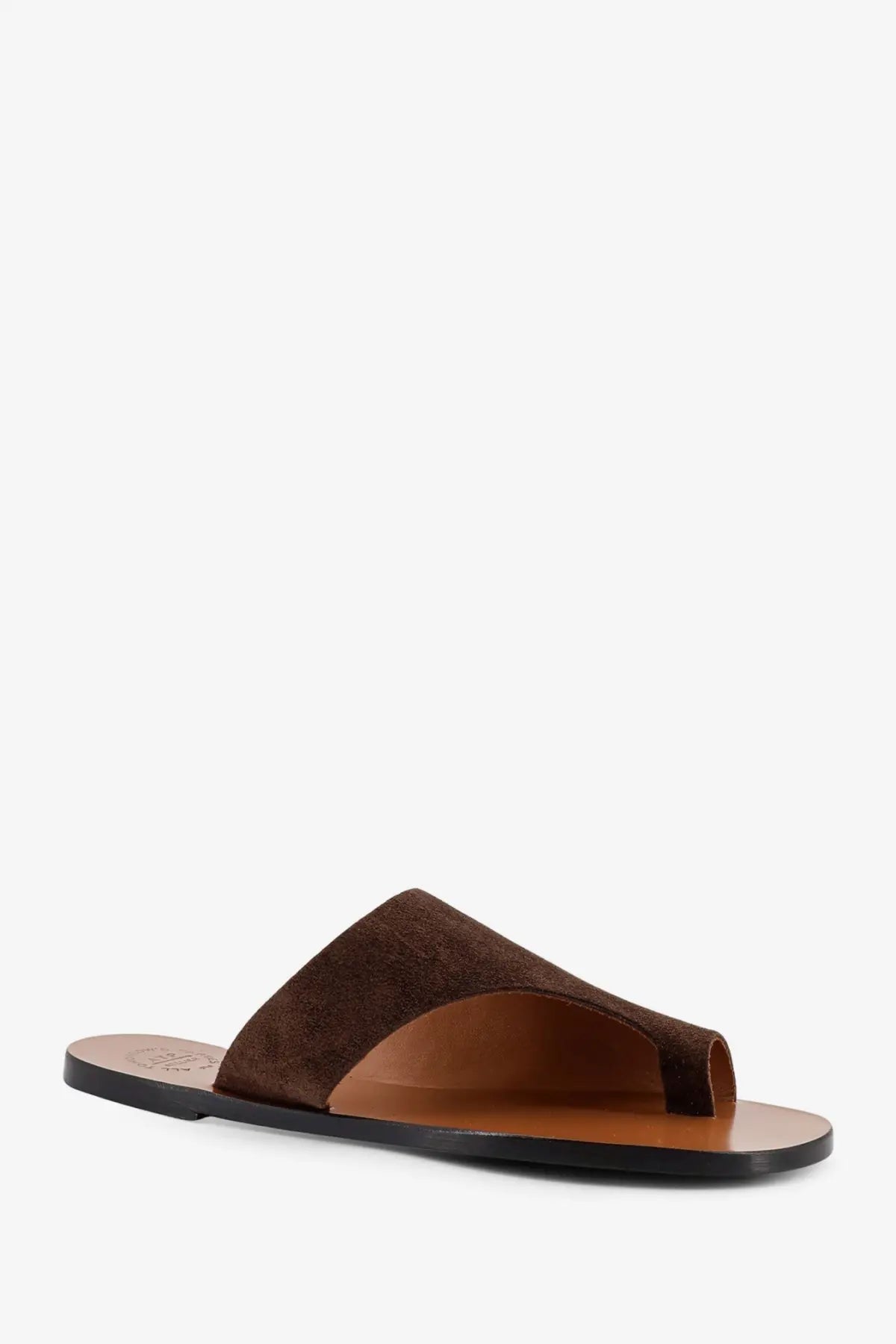 Atp atelier women’s rosa suede slide sandal in brown with tan leather insole and black rubber sole