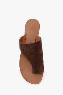 Brown suede thong sandal with tan leather sole and insole by ATP Atelier women’s rosa suede sandals brown