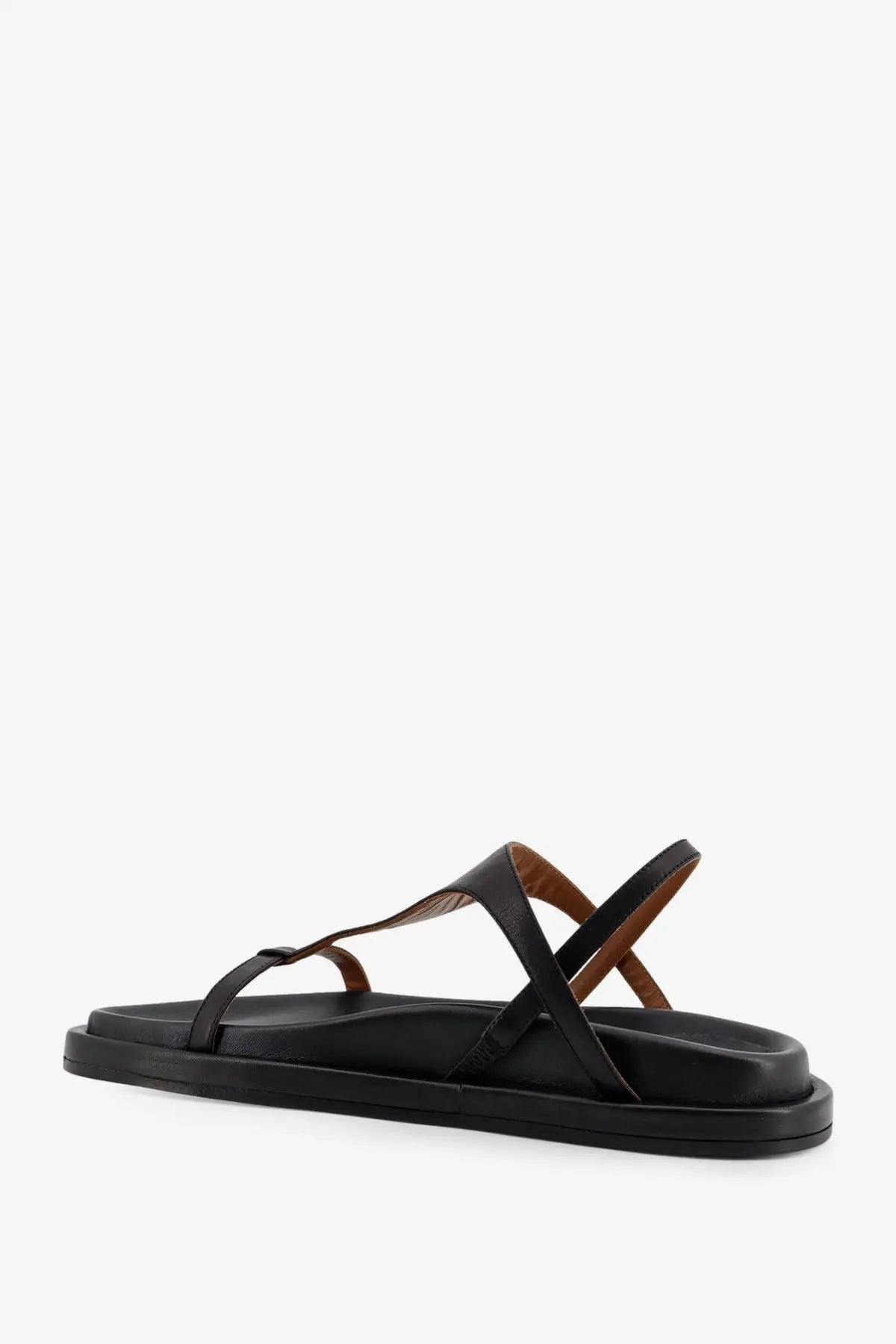 ATP Atelier women’s Ultimo black leather sandals with minimalist design and contrasting brown inner lining