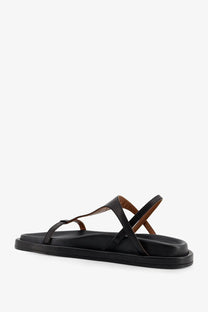 ATP Atelier women’s Ultimo black leather sandals with minimalist design and contrasting brown inner lining