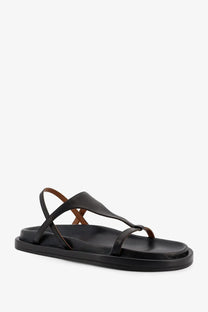 Black leather ATP Atelier women’s Ultimo sandals with minimalist design and contrasting brown inner straps