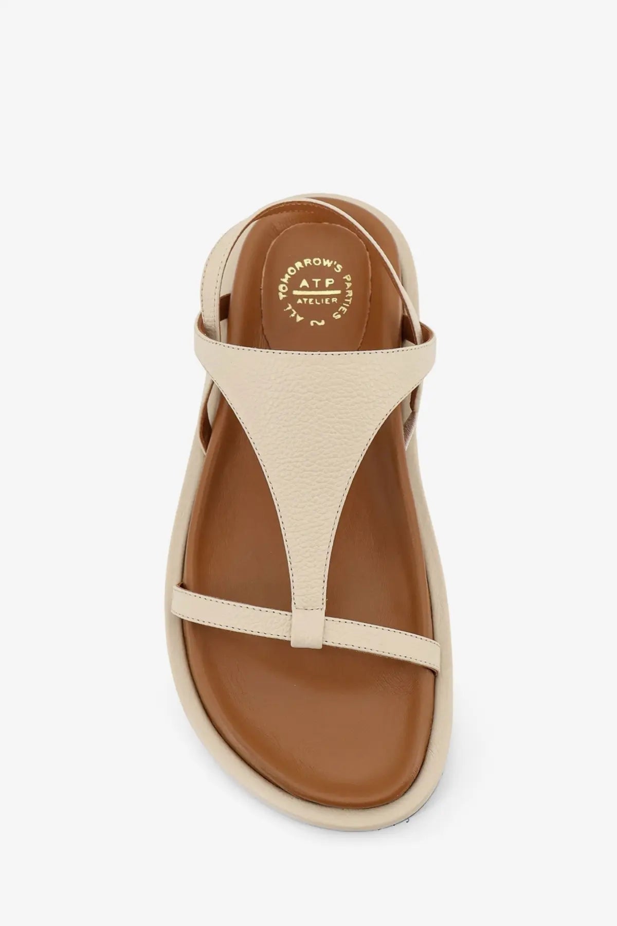 Atp Atelier women’s ultimo beige leather t-strap sandal with brown leather insole and matching sole