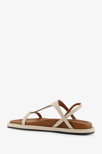 Cream-colored leather women’s sandals with minimalist design and brown insole by ATP Atelier Ultimo Gold