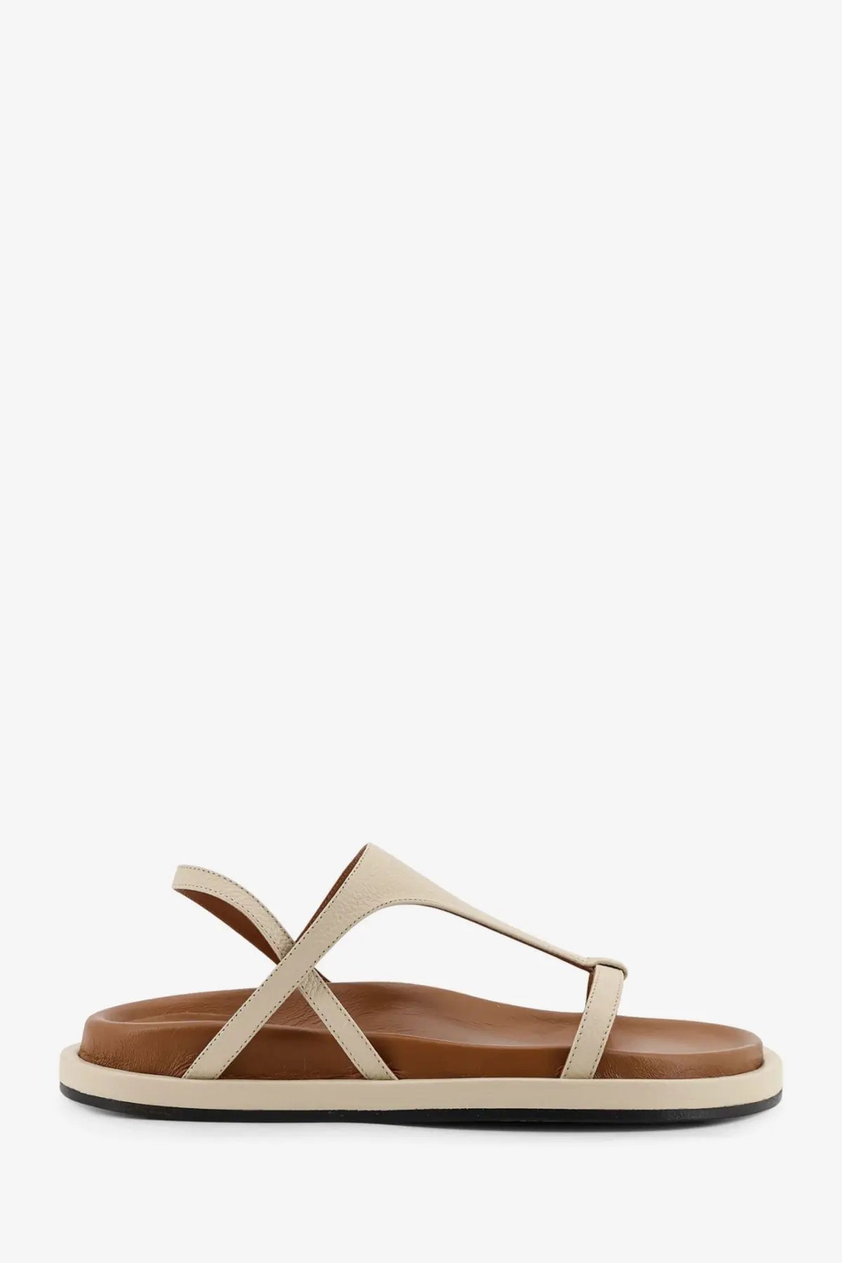 Cream-colored leather ATP Atelier women’s ultimo sandals with minimalist design and brown insole in gold tone
