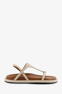 Cream-colored leather ATP Atelier women’s ultimo sandals with minimalist design and brown insole in gold tone