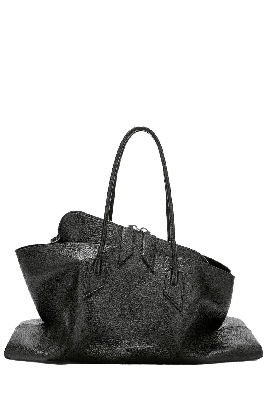 The Attico women’s bag the Walk large black is a black pebbled leather tote with structured handles and a minimalist design
