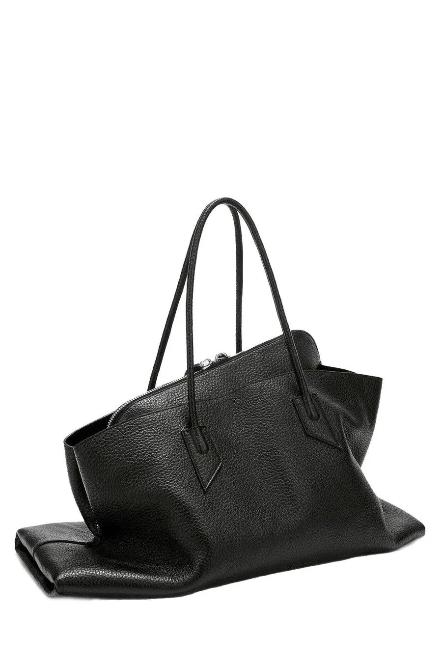 The attico women’s bag the walk large black black pebbled leather tote bag with structured handles and zipper closure