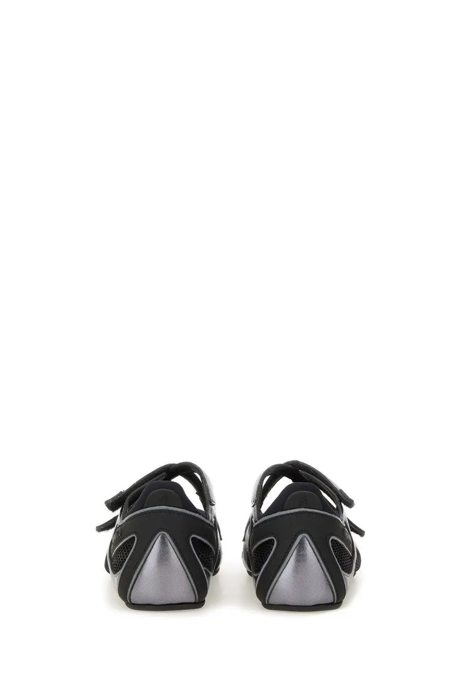 The Attico women’s ballerina flat floor black in black and silver with mesh panels and a sleek modern athletic design