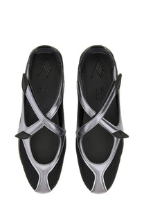 The attico women’s ballerina flat floor black silver and black mesh ballet flats with sleek crisscross straps