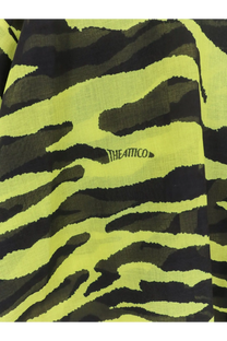 The Attico women’s black cotton beachwear shirt with neon yellow and black tiger stripe fabric and embroidered logo