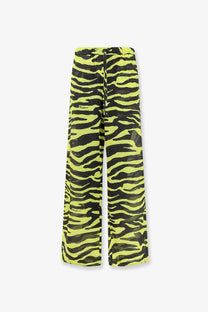 The Attico women’s beachwear cotton trousers in bright neon green and black zebra-striped wide-leg style