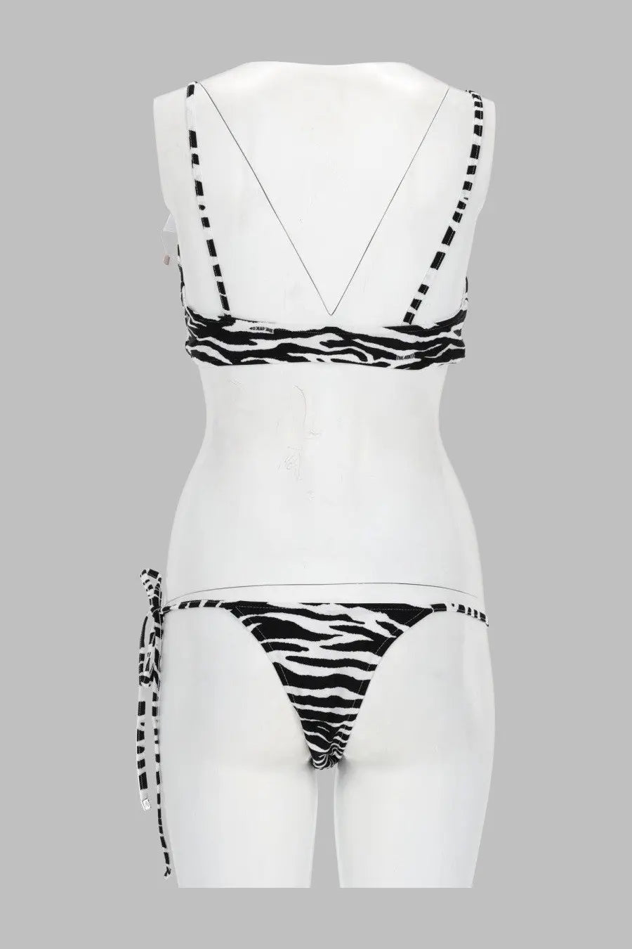 The Attico women’s black and white zebra-print bikini set with thin straps and side ties for swimwear