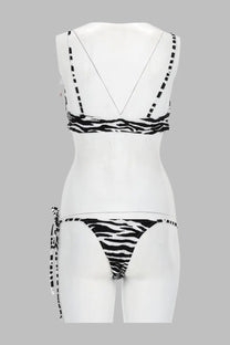The Attico women’s black and white zebra-print bikini set with thin straps and side ties for swimwear