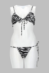 The Attico women’s black and white zebra print bikini set with adjustable ties in animalier pattern