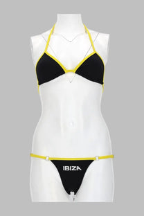 The attico women’s black and yellow halter top bikini set with ibiza branding on the thong back view