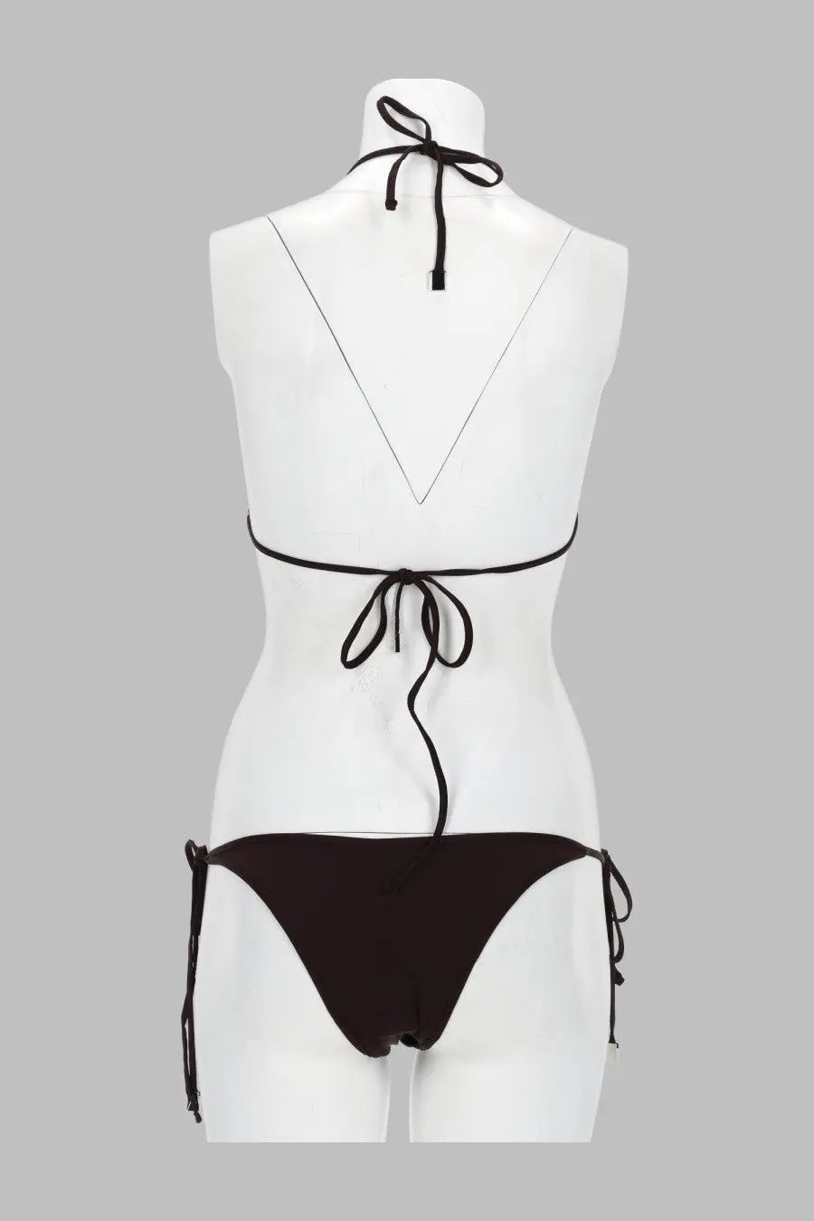 The attico womens black tie-side bikini with halter neck and back ties in brown lycra traforata fabric