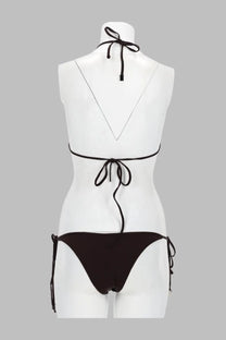 The attico womens black tie-side bikini with halter neck and back ties in brown lycra traforata fabric