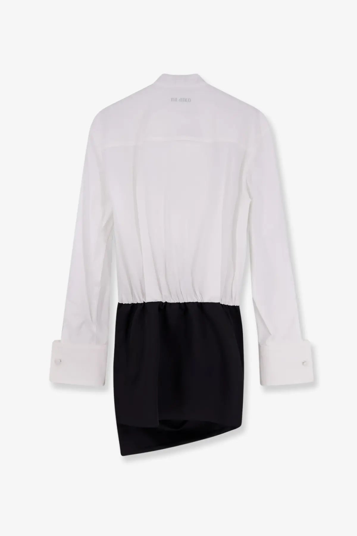 The attico womens black white mini dress featuring a white and black two-tone blouse with structured collar and asymmetrical hem
