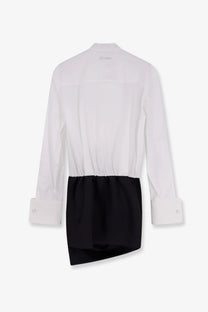 The attico womens black white mini dress featuring a white and black two-tone blouse with structured collar and asymmetrical hem