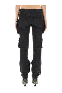 The Attico women’s cargo jeans black made of denim featuring multiple pockets and side slits