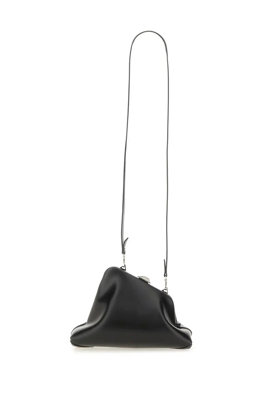 The Attico women’s clutch day off small black leather shoulder bag with sleek draped design and silver-toned hardware