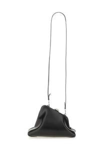The Attico women’s clutch day off small black leather shoulder bag with sleek draped design and silver-toned hardware