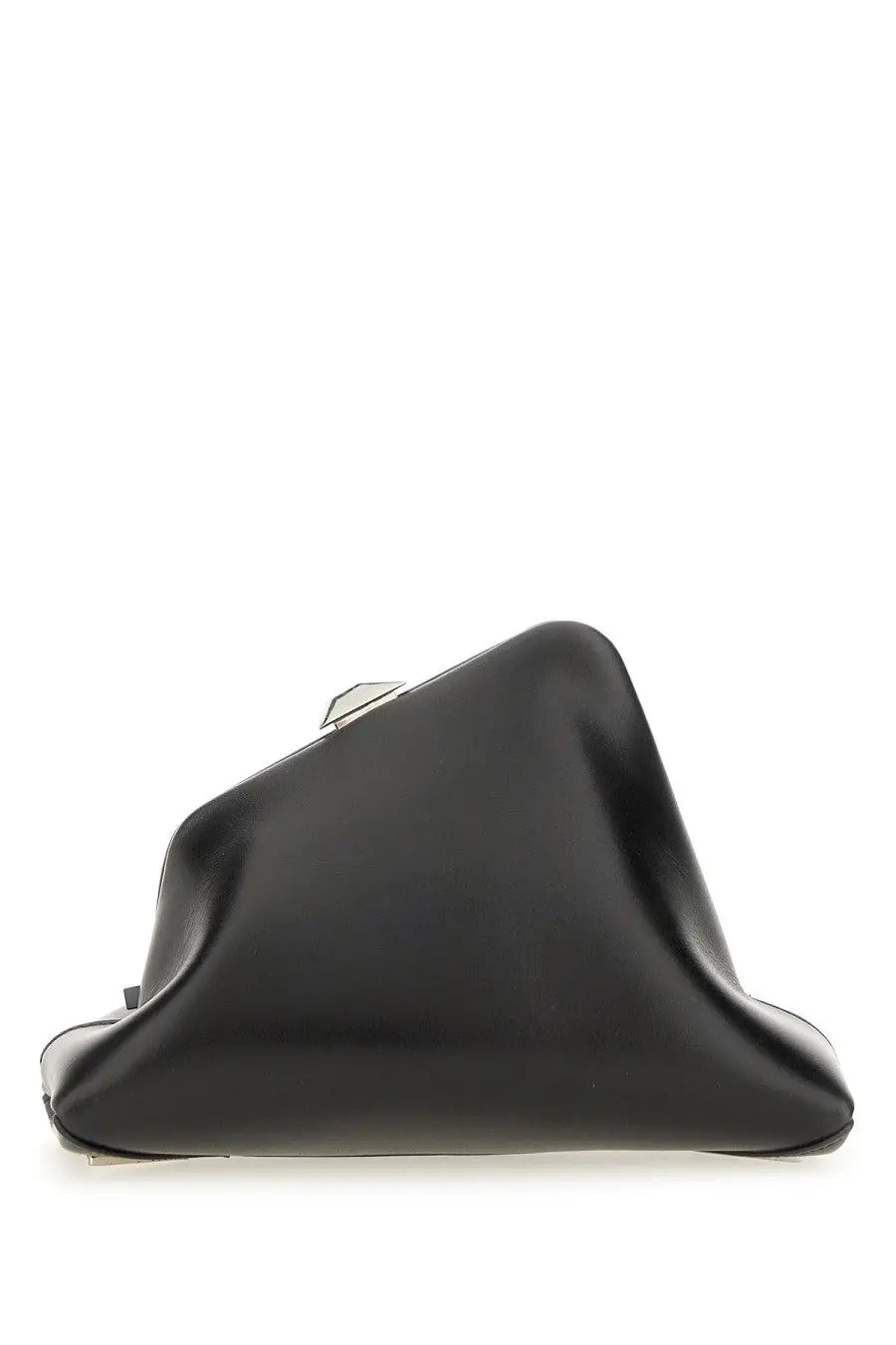 The Attico women’s clutch day off small black leather clutch with sleek angular design and silver-toned hardware
