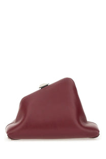The attico women’s clutch day off small red burgundy leather clutch with minimalist silver toned clasp