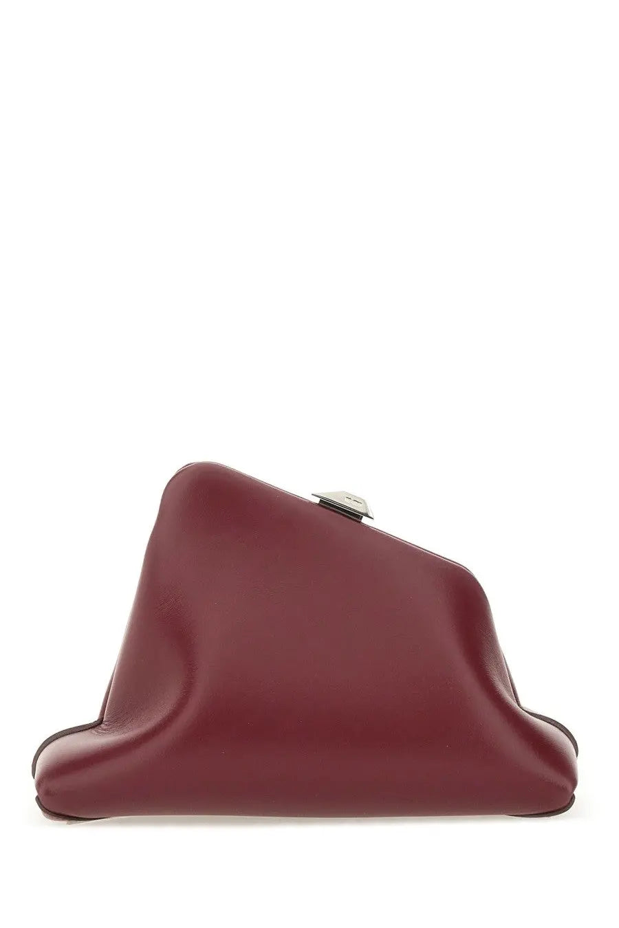 The Attico women’s clutch day off small red sleek burgundy leather clutch with minimalist silver clasp