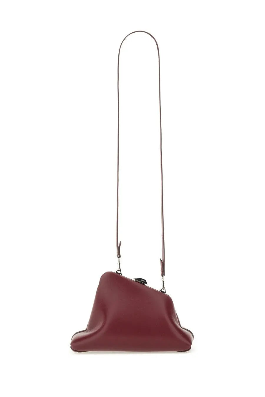 The attico women’s clutch day off small red is a sleek burgundy leather shoulder bag with a minimalist design and slender strap