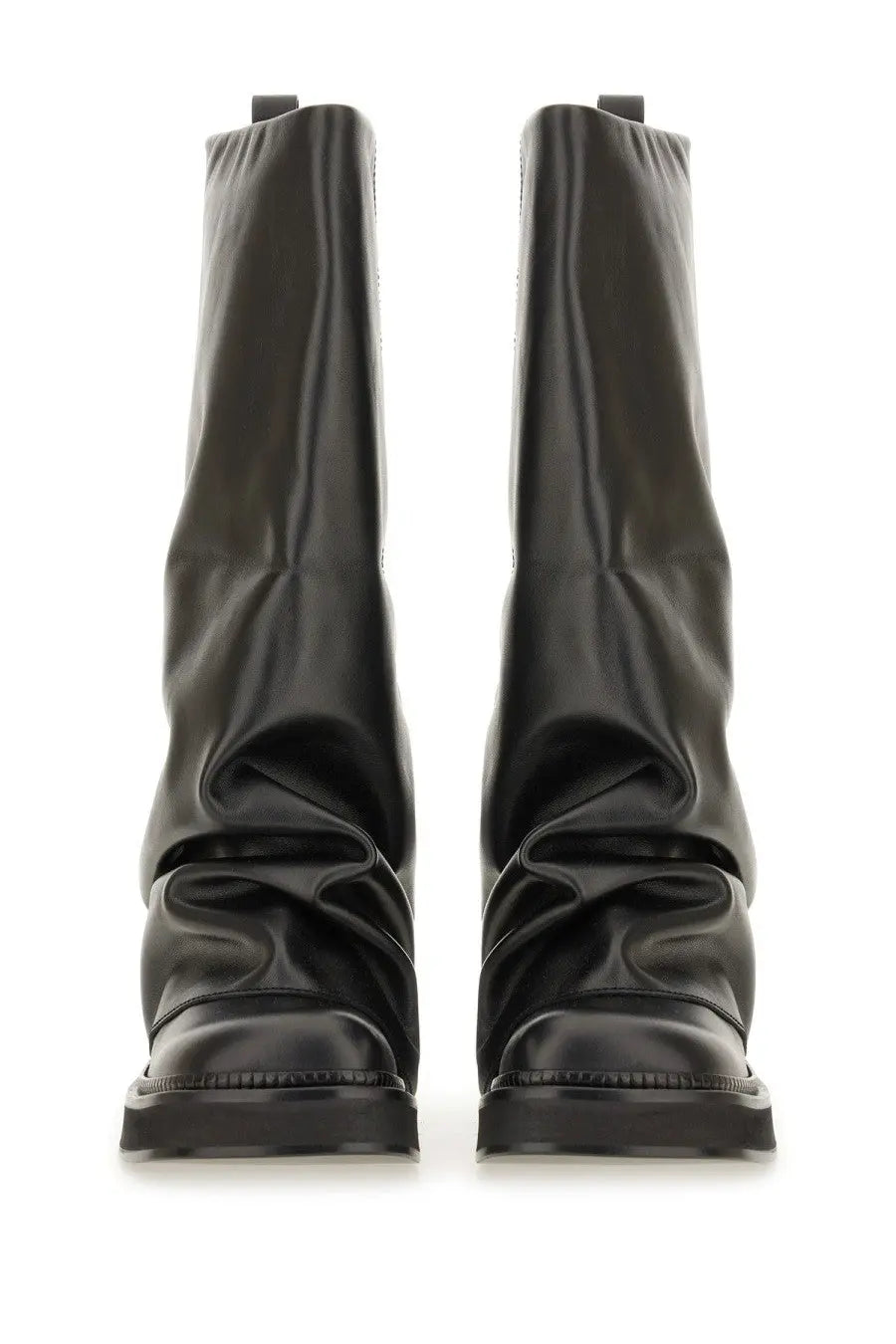 The attico women’s combat boot robin black black leather with glossy finish and crinkled slouchy upper design
