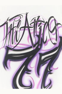 The attico women’s white cotton shirt featuring bold black and purple graffiti style lettering on the back
