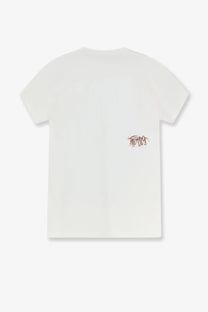 The Attico women’s white cotton t-shirt with a small red and black graffiti style logo on the left chest