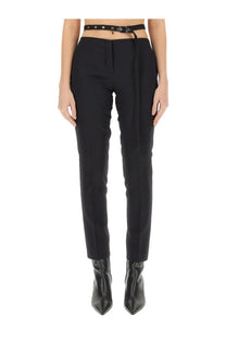 The attico women’s cut out black tailored trousers with sleek straight-leg cut and matching belt with silver hardware