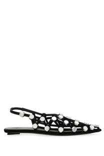 The attico women’s dancer grid black leather sandal with silver circular studs arranged in a geometric pattern