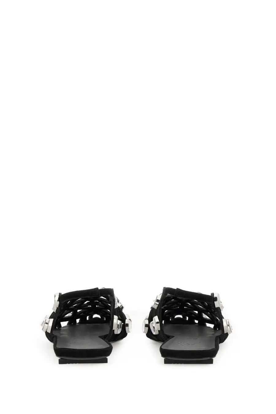 The Attico women’s dancer grid black leather sandals with silver-toned metal accents and open-toe strappy design
