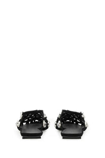 The Attico women’s dancer grid black leather sandals with silver-toned metal accents and open-toe strappy design