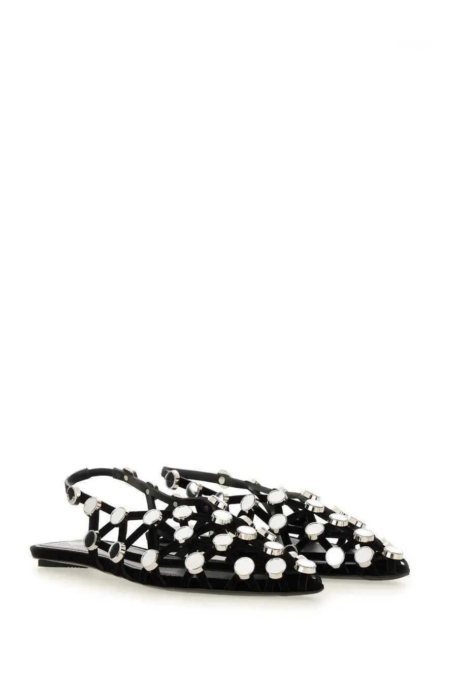 The attico womens dancer grid black patent leather flats with silver-toned circular stud geometric pattern