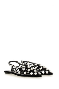 The attico womens dancer grid black patent leather flats with silver-toned circular stud geometric pattern