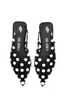 The attico womens dancer grid black pointed-toe mules with white studs silver hardware and mesh design