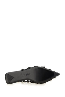 The Attico women’s dancer grid black pointed-toe sandal with sleek minimalist design and subtle metallic strap accents
