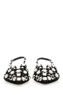 The Attico women’s dancer grid black sandals with silver bottle cap embellishments on black leather straps